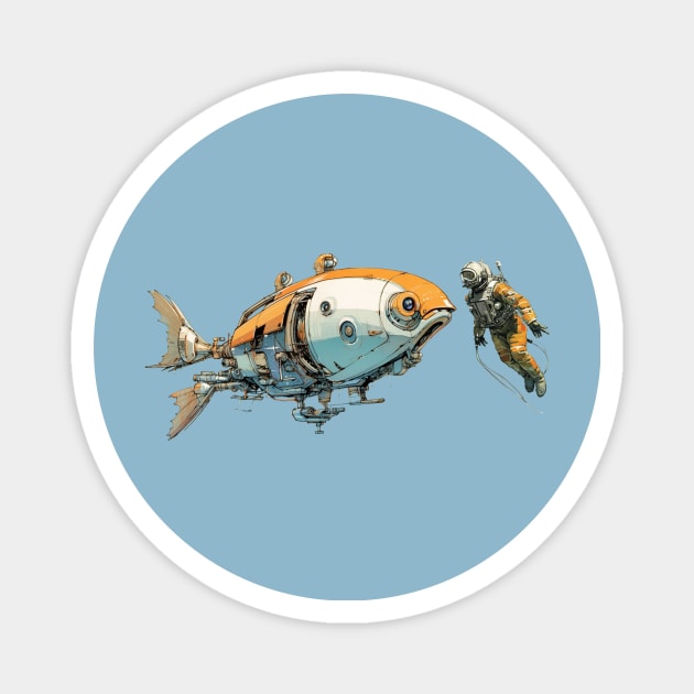 Sci Fi Goldfish with Scuba Diver Magnet by DavidLoblaw